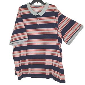 Grunge 100% Cotton Plque Knit Striped Pocket Polo Shirt‎ 5XL Tall Liberty Blues